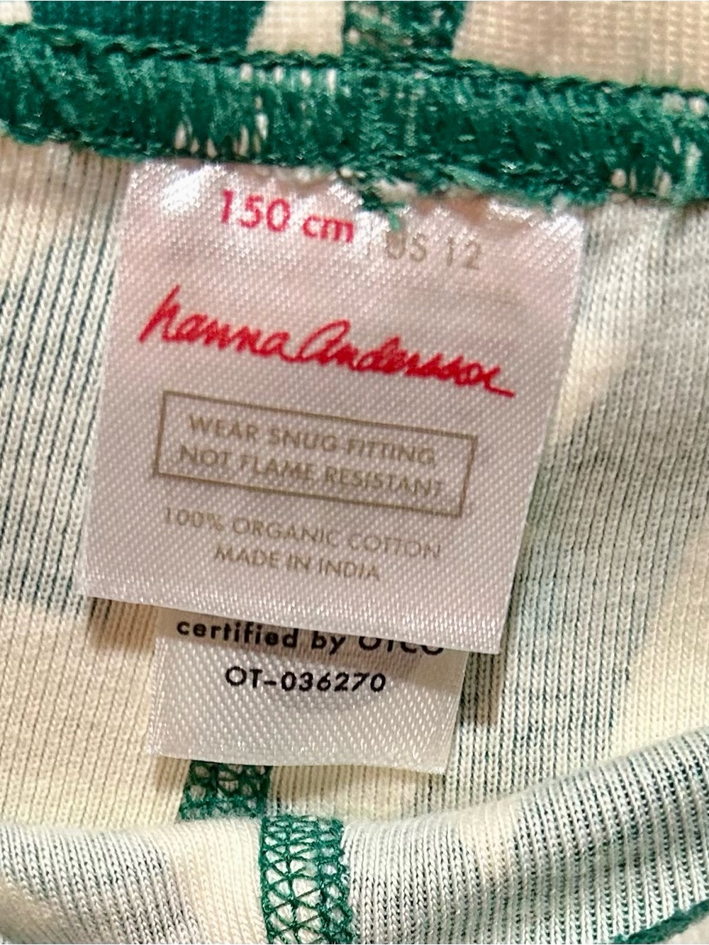Hanna Andersson Christmas Tree Green Long John Pajama Set 12 Organic Cotton - Picture 4 of 4